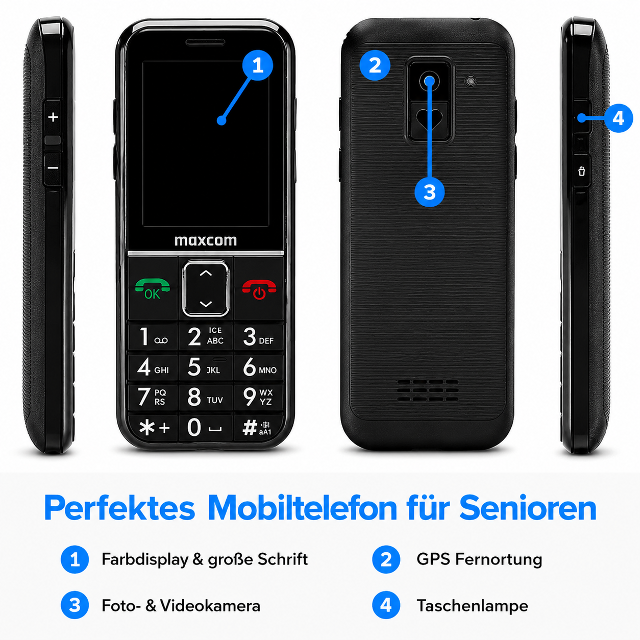 MAXCOM Seniorenhandy mit Notrufarmband HELPLINE Edition