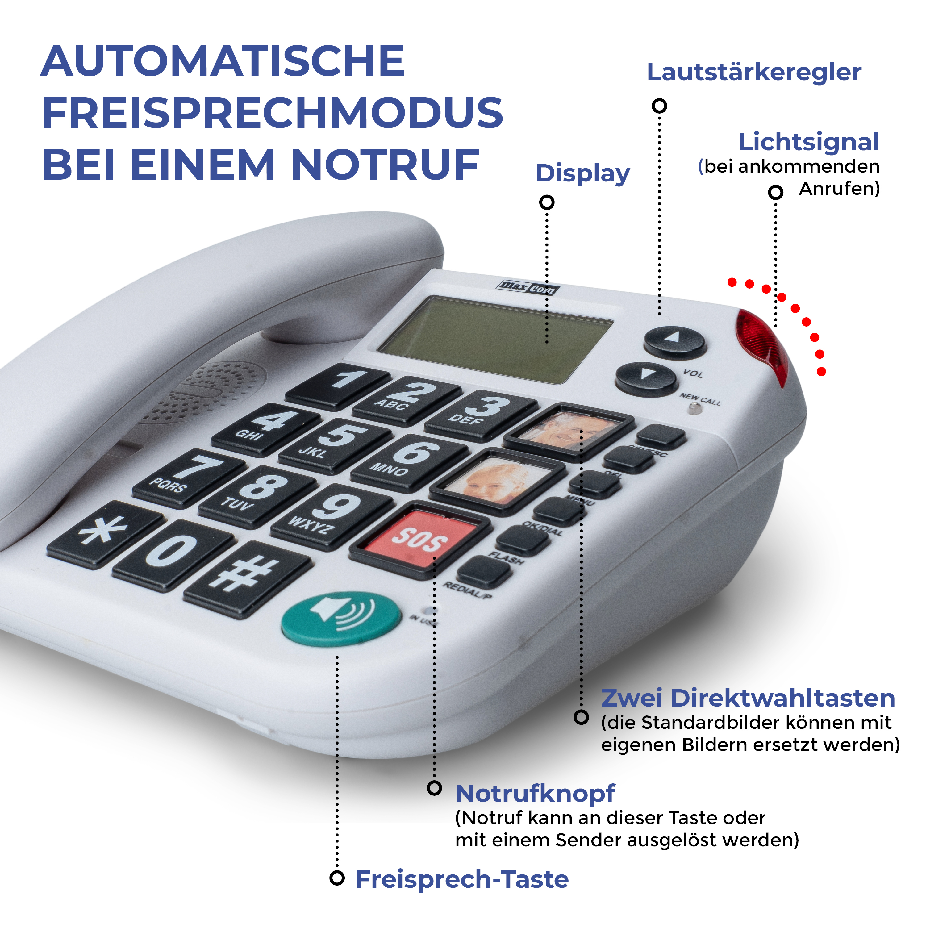 MAXCOM  KXT SOS 481 Seniorentelefon mit Funk-Notrufsender