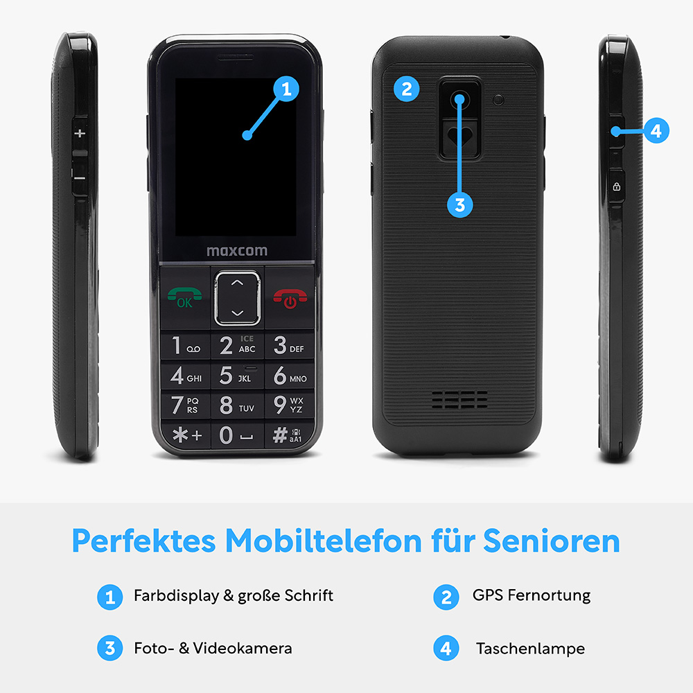 MAXCOM MM735 Seniorenhandy  mit Notrufarmband und GPS Ortung