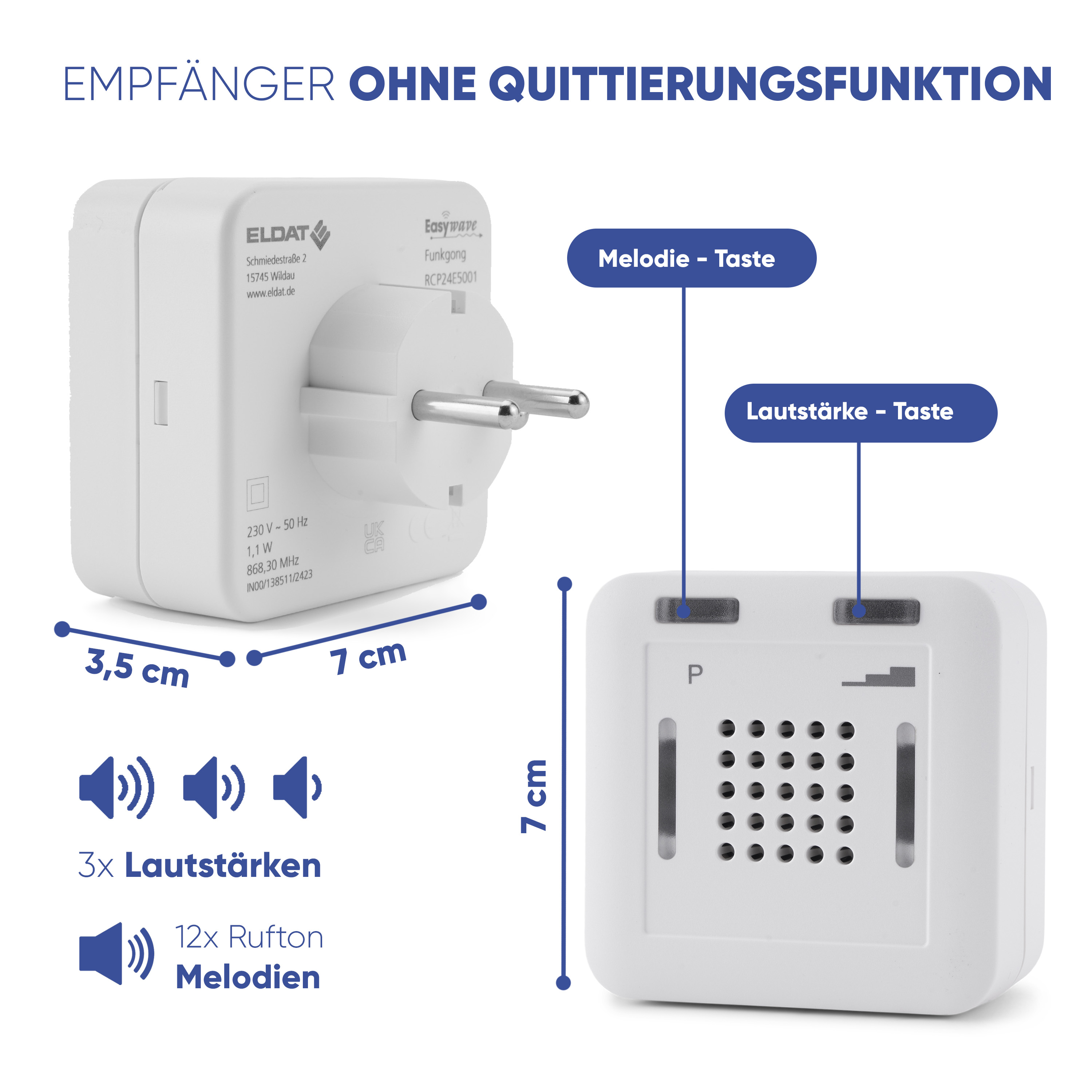 ELDAT RCP24 (zweiter) Steckdosenempfänger für Pflegeruf-Set mit Notrufknopf