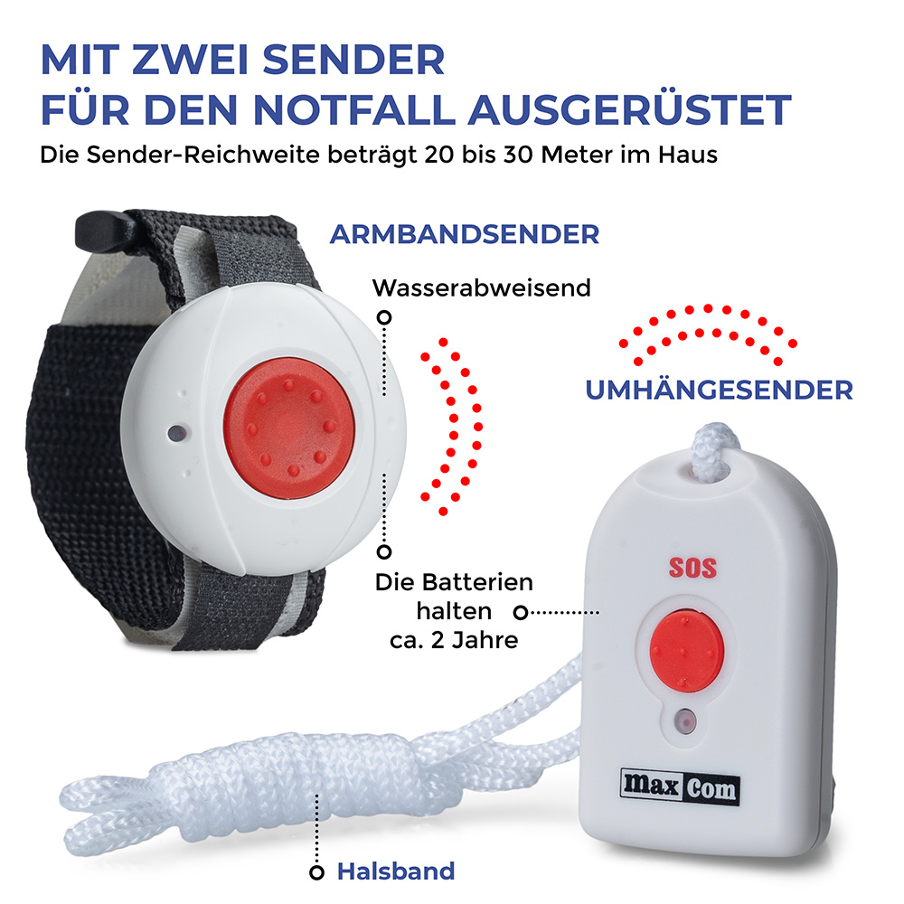 MAXCOM  KXT SOS 481 Seniorentelefon mit 2 Armband- und 2 Umhängesendern