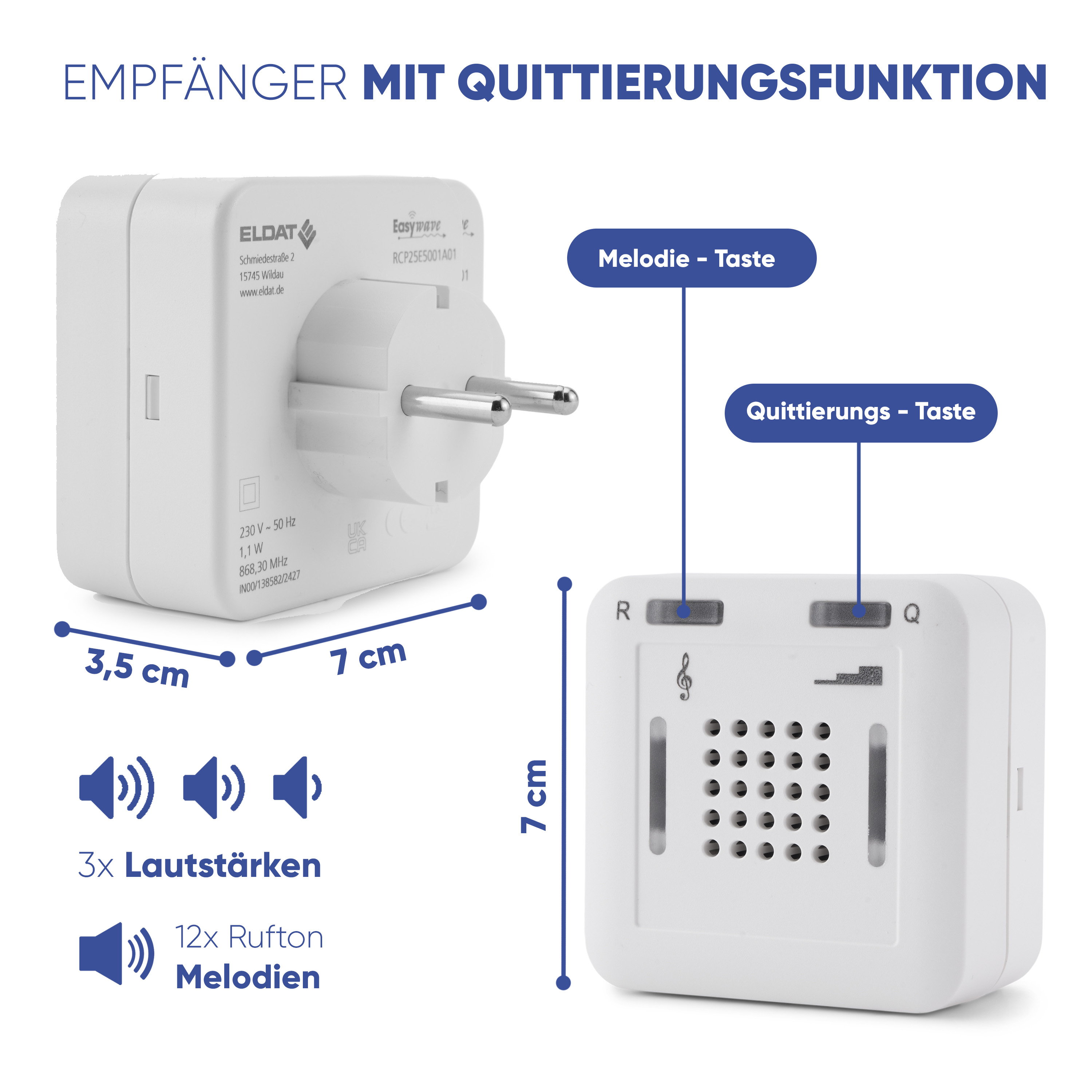 ELDAT RCP25  Zusatz-Steckdosenempfänger für Pflegeruf-Set mit Quittierung