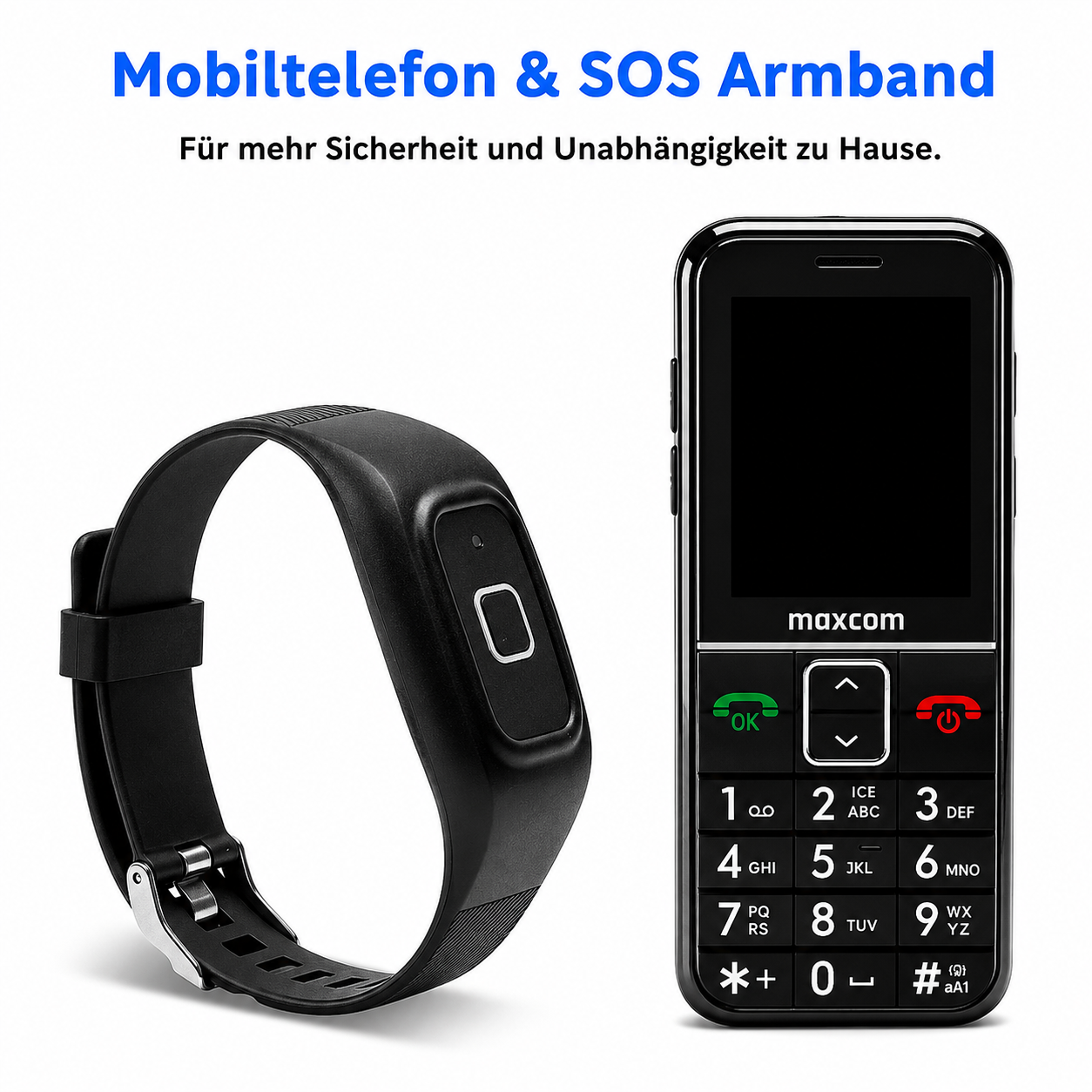 MAXCOM Seniorenhandy mit Notrufarmband HELPLINE Edition