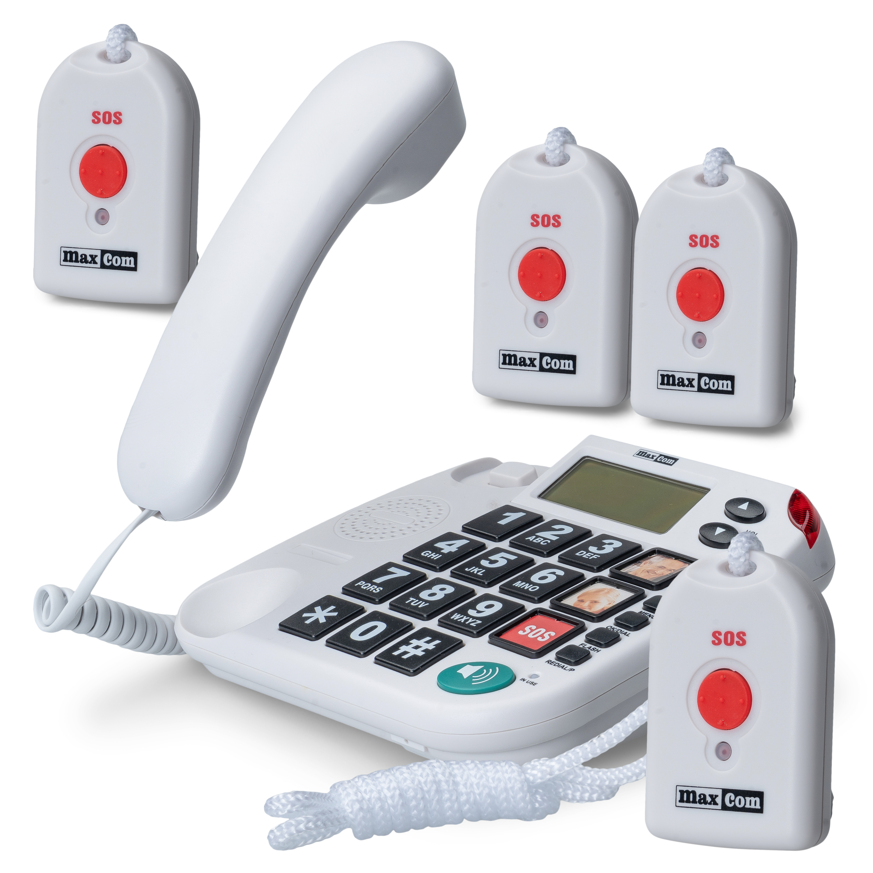 MAXCOM KXTSOS 481 Seniorentelefon mit 4 Notruf-Halsband-Sendern