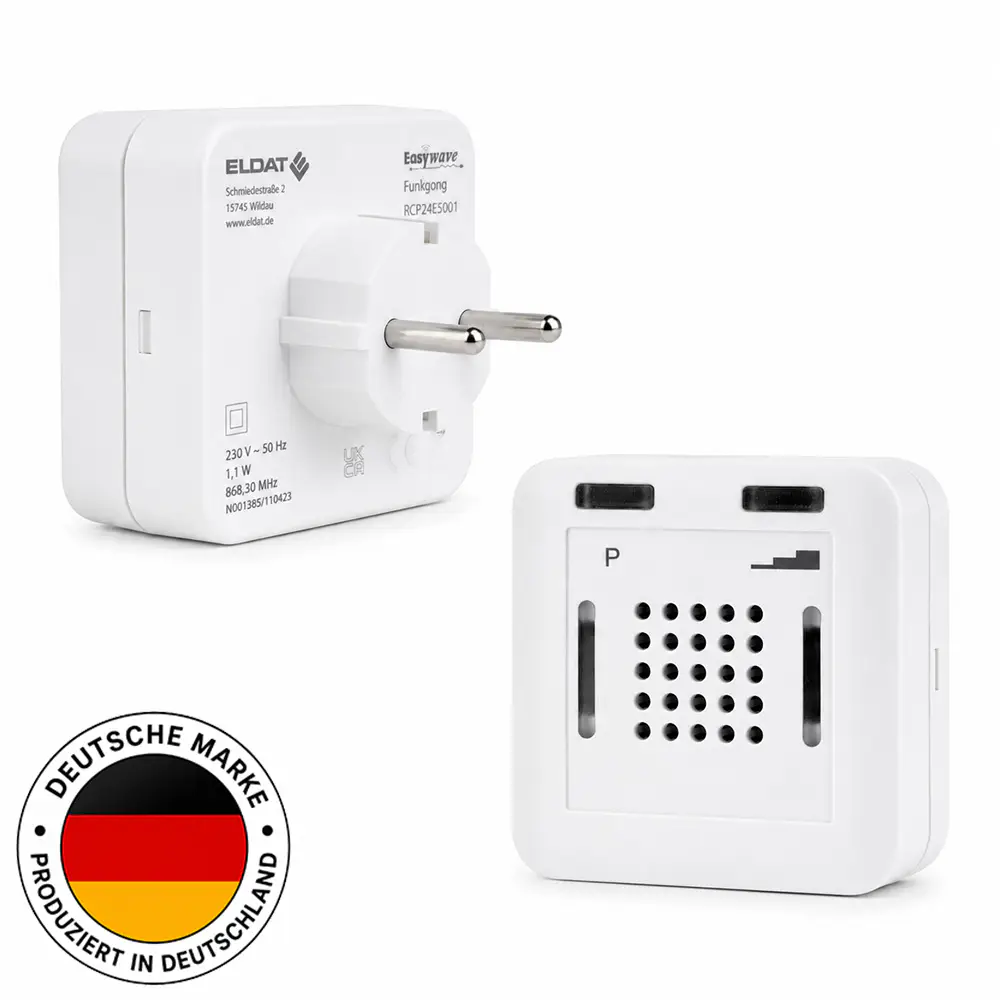 ELDAT Easywave Zusatz-Steckdosenempfänger RCP25 mit Quittierung Vorder-und Rückseite