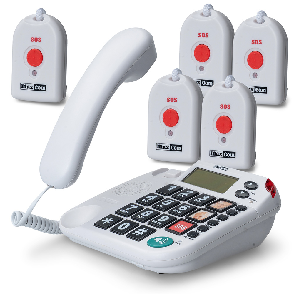 MAXCOM KXTSOS 481 Seniorentelefon mit 5 Notruf-Halsband-Sendern
